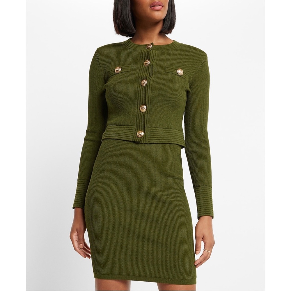 EXPRESS High Waisted Ribbed Sweater Pencil Mini Skirt